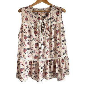 Romantic Fairycore or Cottagecore Floral Sleeveless XXL Top Lace Tassels Ruffles